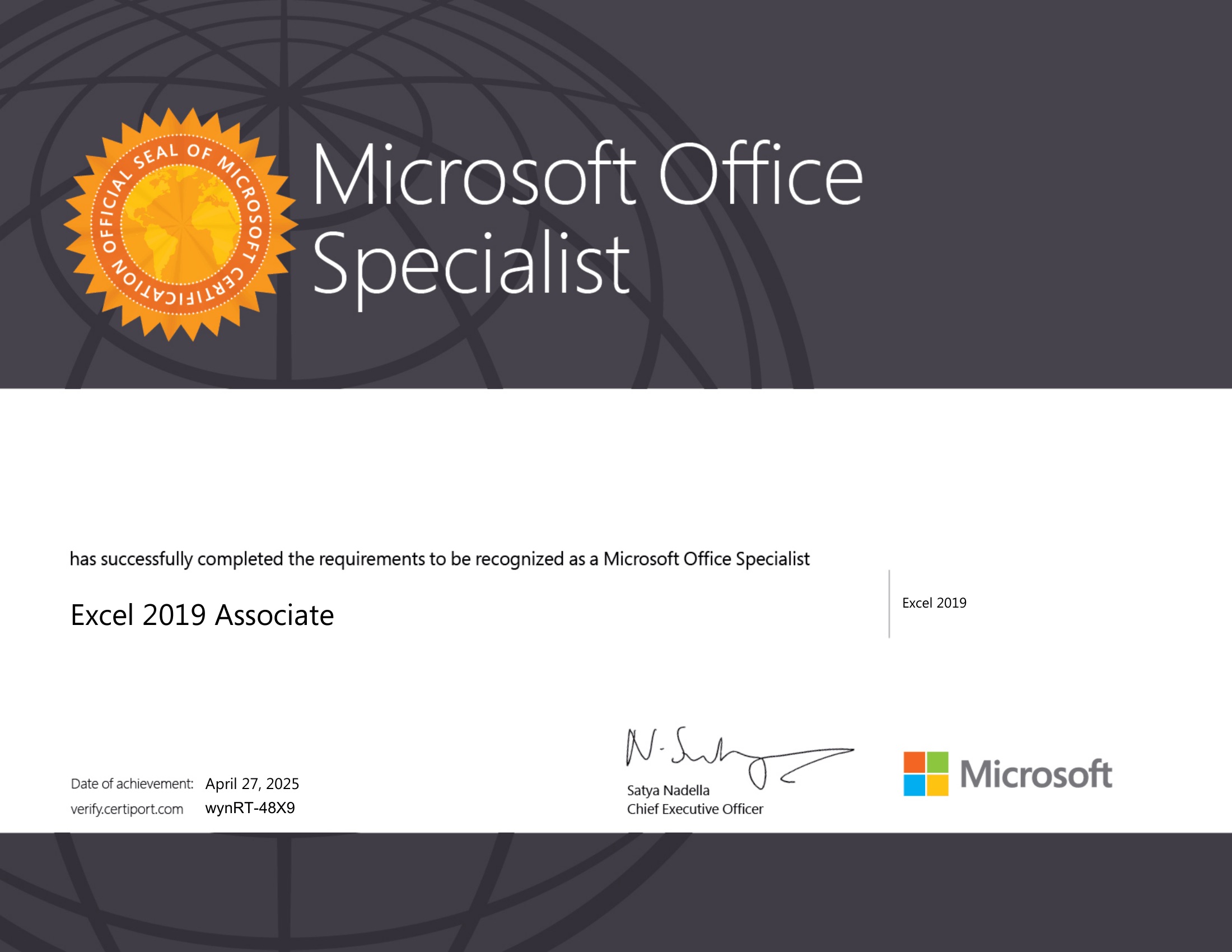 Microsoft Office Specialist — Excel 2019 Associate